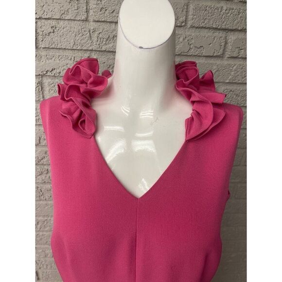 Kasper Women Sleeveless Pink Ruffle V Neckline Sheath Dress Size 8 - Picture 5 of 10